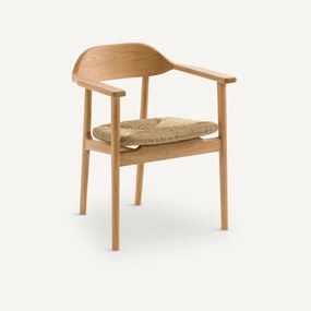 Tafel fauteuil in massief eik en stro, Arié
