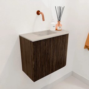 Mondiaz Joya DLux 50cm toiletmeubel ronding rechts walnut met wastafel faye links zonder kraangat opalo