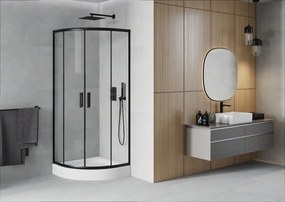 Mexen Rio halfronde douchecabine 70 x 70 cm, transparant, zwart + douchebak, wit - 863-070-070-70-00-4710