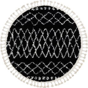 Tapijt BERBER ETHNIC G3802 ROND zwart / witrand ,  Barber , marokkaanse shaggy