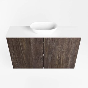 Mondiaz Fowy toiletmeubel 80cm dark brown met witte waskom midden en kraangat