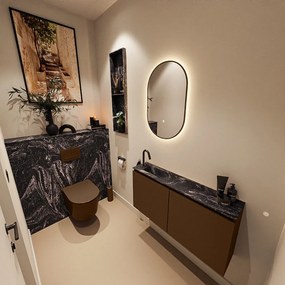 Mondiaz Ture DLux toiletmeubel 100cm rust met wastafel lava links met kraangat