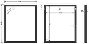 Brauer Onyx rechthoekige spiegel 60x70cm zwart geborsteld