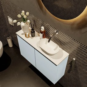 Mondiaz Fowy toiletmeubel 80cm clay met witte waskom rechts zonder kraangat