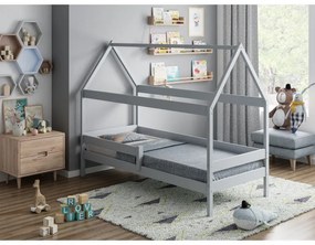 Peuter Grijs Canopy House-vormig eenpersoonsbed - Teddy 5056231734707 Children's Beds Home, 200x90, Geen, 12 cm schuimmatras met hoge veerkracht Child