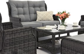 Malaga Coffee 4 antraciet technorattan set met Garden Point poefs