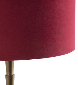 Art Deco tafellamp brons velours kap rood 35 cm - Pisos Art Deco E27 cilinder / rond Binnenverlichting Lamp