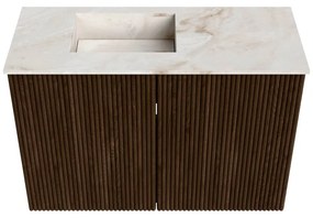 Mondiaz Joya DLux 60cm toiletmeubel walnut met wastafel faye links 1 kraangat frappe