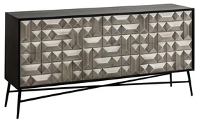 Richmond Interiors Tetro Zwart Dressoir Met Zilveren Deuren - 160x40x77cm.