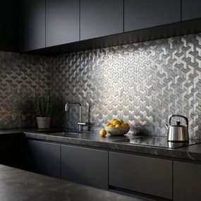 Zelfklevende Mozaïektegels Metaal | Trifold 3D Zilver | 30,3×28 cm | Keuken, Bad &amp; WC