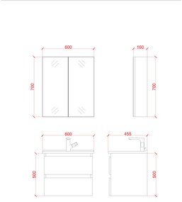 SaniGoods Sally badkamermeubel 60cm wit glans met Solid Surface wastafel rechthoek