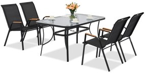 Modena/Bitonto Wood metalen tuinmeubelen voor 4 personen Garden Point zwart