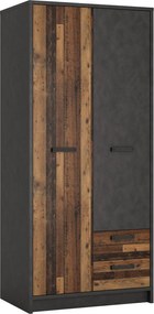Kledingkast Tolsone 100, Donker hout, Matera grijs, 196x87x60cm, 154 kg, Kledingkast deuren: Met scharnieren