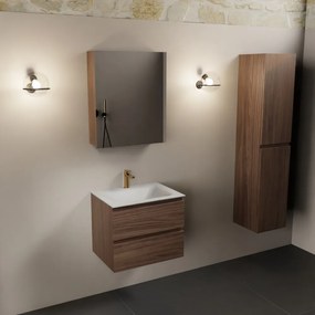 Mondiaz Aivy badmeubel 60cm mocha met wastafel solid surface talc midden 1 kraangat en spiegelkast