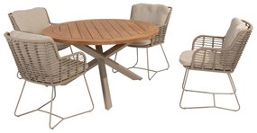 Prado Fabrice dining tuinset 5 delig 130 cm rond teak latte legs 4 Seasons Outdoor