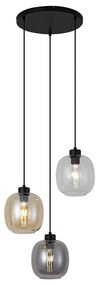 Hanglamp zwart met amber en smoke en helder glas 3-lichts - Elena