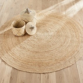 Rond vloerkleedØ250 cm in jute, handgevlochten, Hempy