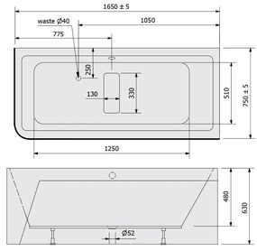 Polysan Marlene Curve ligbad rechts 165x75x63cm wit