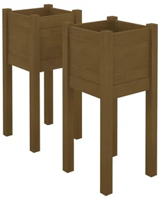 vidaXL Plantenbakken 2 st 31x31x70 cm massief grenenhout honingbruin