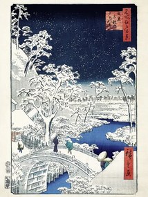 Kunstdruk Meguro Trommelbrug en Zonsondergangheuvel, Katsushika Hokusai
