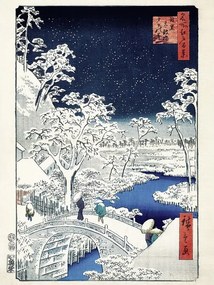 Kunstdruk Meguro Trommelbrug en Zonsondergangheuvel, Utagawa Hiroshige, (30 x 40 cm)