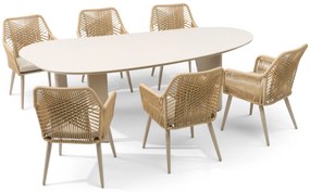 Tuinset 6 personen 240 cm Aluminium/rope Taupe Coco Vedra/Weave