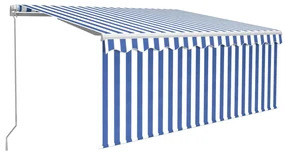 vidaXL Luifel handmatig uittrekbaar met rolgordijn 3x2,5 m blauw wit