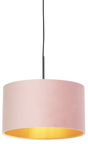 Stoffen Hanglamp met velours kap roze met goud 35 cm - Combi Landelijk / Rustiek E27 cilinder / rond rond Binnenverlichting Lamp