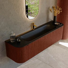 Mondiaz Kurve 170cm badmeubel ronding links/rechts ruby met 1 lade en 2 deuren en wastafel big large midden 1 kraangat urban