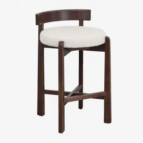 Hoge Kruk Van Eikenhout En Bekleed Met Manila Donker Hout & ↑65 Cm & Bouclé Wit - Sklum