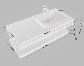 Mondiaz Alan DLux planchet 110cm met wastafel rechts zonder kraangat glace