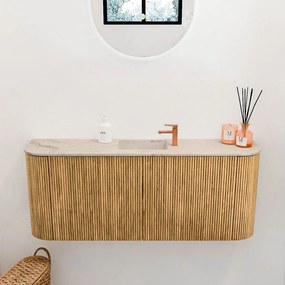 Mondiaz Joya DLux 105cm toiletmeubel ronding links/rechts oak met wastafel faye midden 1 kraangat frappe