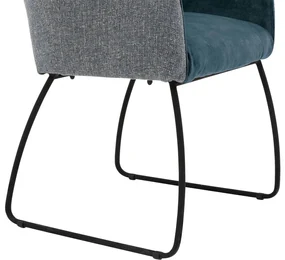 Goossens Eetkamerstoel Lisbet blauw stof met armleuning, elegant chic