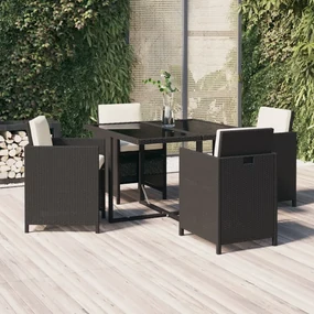 vidaXL 5-delige Tuinset met kussens poly rattan zwart