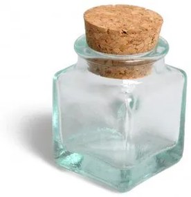 Vierkant potje met kurk, mini, groen gerecycled glas, 35 ml