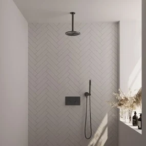 Brauer Gunmetal Carving thermostatische inbouw regendouche met staafhanddouche, plafondarm en hoofddouche 20cm set 53 gunmetal geborsteld PVD