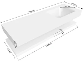 Zaro Alan badmeubel 140cm met planchet talc en vrijhangende wastafel cloud rechts zonder kraangat urban