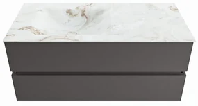 Mondiaz Vica DLux badmeubel 110cm dark grey 2 lades met wastafel frappe links zonder kraangat