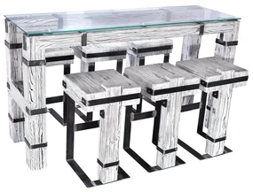 CHYRKA® Eettafel woonkamer tafel DROHOBYCZ kruk loft vintage bar industrieel design handgemaakt hout glas metaal