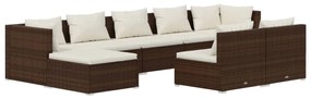 vidaXL 9-delige Loungeset met kussens poly rattan bruin