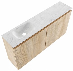 Mondiaz Ture DLux toiletmeubel 100cm washed oak met wastafel opalo links met kraangat