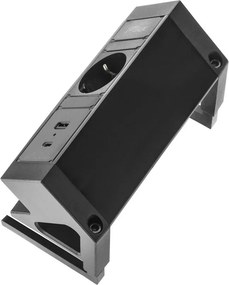 Bureau Stekkerdoos Zwart 1x230V, 1xUSB-A, 1xUSB-C (incl. Aansluitsnoer Randaarde 1,5 Meter)