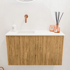 Mondiaz Joya 70cm toiletmeubel oak met wastafel faye links zonder kraangat talc