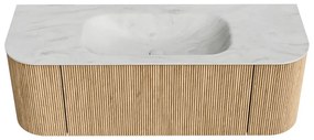 Mondiaz Kurve-dlux 130cm badmeubel ronding links/rechts oak met 1 lade en 2 deuren en wastafel big small midden zonder kraangat opalo