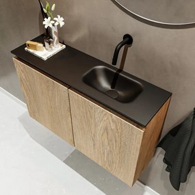 Mondiaz Ture 80cm toiletmeubel washed oak met wastafel urban rechts geen kraangat