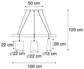 Eettafel / Eetkamer Landelijke hanglamp zwart met hout 3-lichts - Vinnie Landelijk E27 Binnenverlichting Lamp