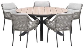 Garden Impressions Pemba tuinset 6-delig - Tulli tuintafel Ø148x75 cm - light teak vironwood