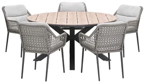 Garden Impressions Pemba tuinset 6-delig - Tulli tuintafel Ø148x75 cm - light teak vironwood