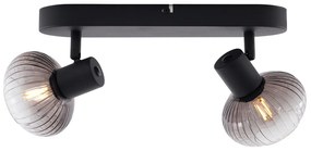 Afgeronde plafondspot zwart met smoke glas 2-lichts - Teddy