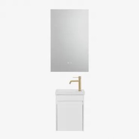 Narek Zwevend Houten Badkamermeubelset Met Geïntegreerde Wastafel Wit & Geborsteld Goud ↑20 Cm Met Aftapkraan Zonder Overloop Orveta & Rectangular Led